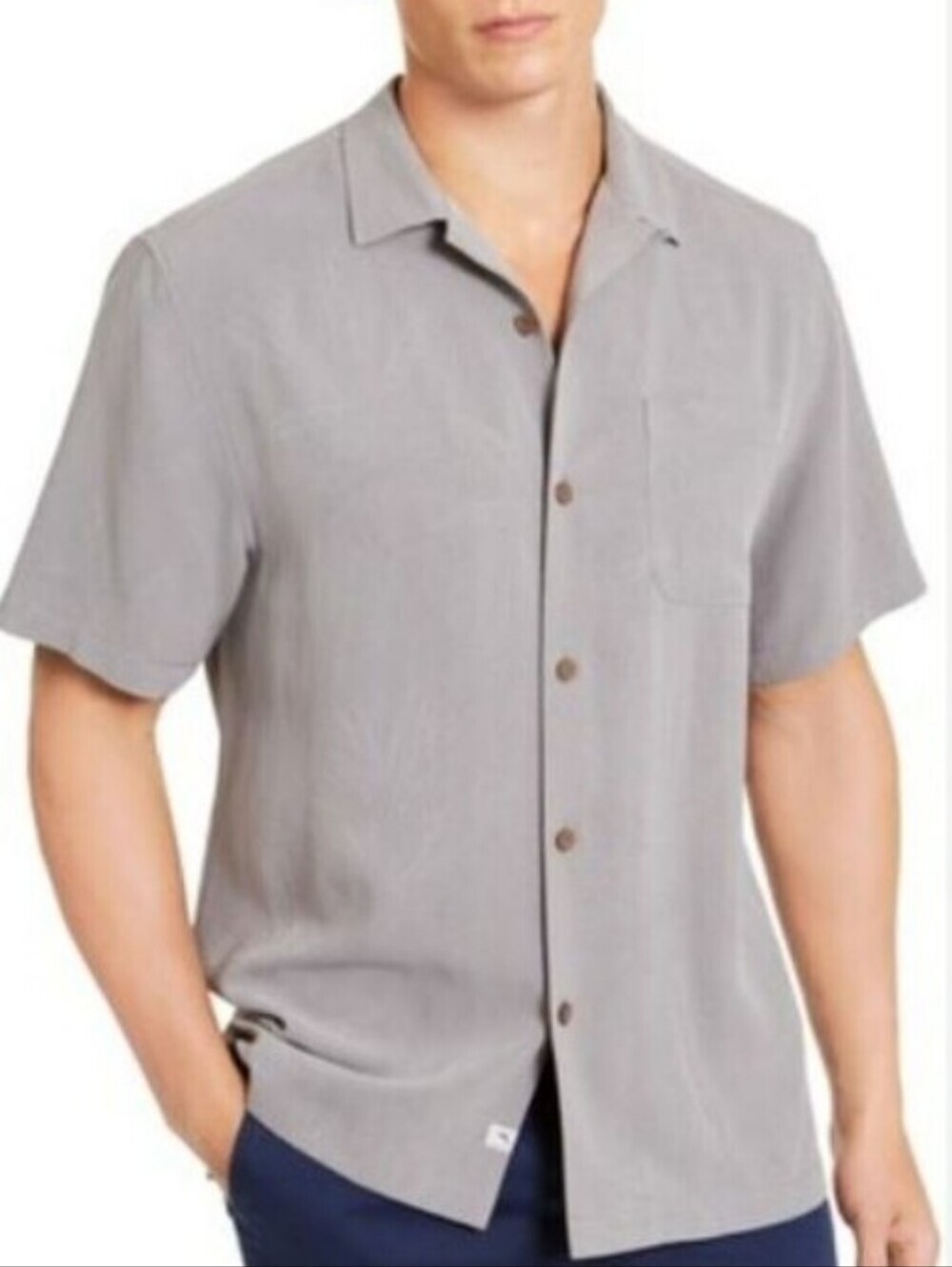 Tommy Bahama Big and Tall 1XB Gray Herringbone Stripe 100% Silk Camp Shirt NWOT